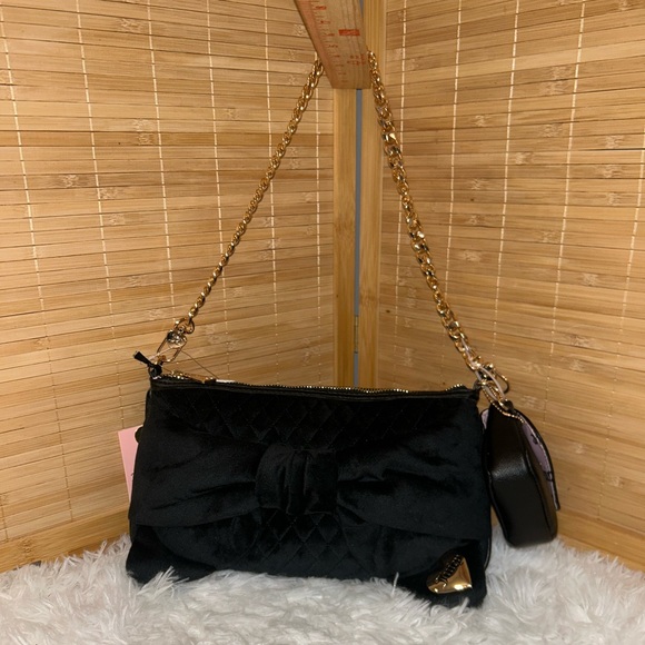 Juicy Couture Handbags - Juicy Couture Tied With A Bow Black Shoulder Bag evening bag gold chain NEW